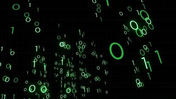 数字绿色计算机二进制代码浮动在软件系统中