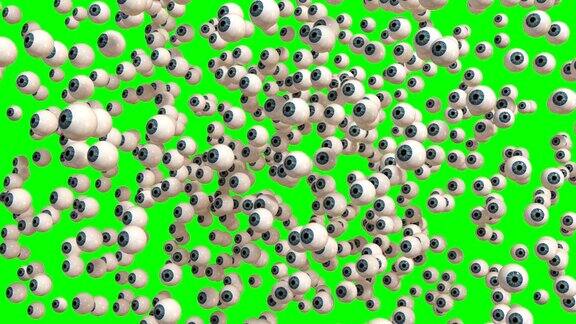 4k一组眼球的爆炸外观绿色的屏幕