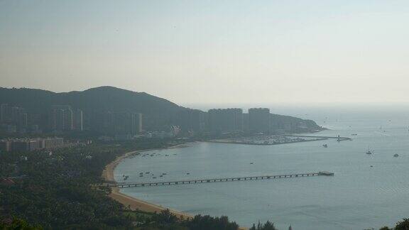 日落时间三亚市度假村湾公园山顶全景4k海南中国