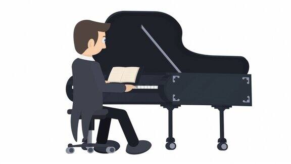 钢琴家一个音乐家弹钢琴的动画卡通