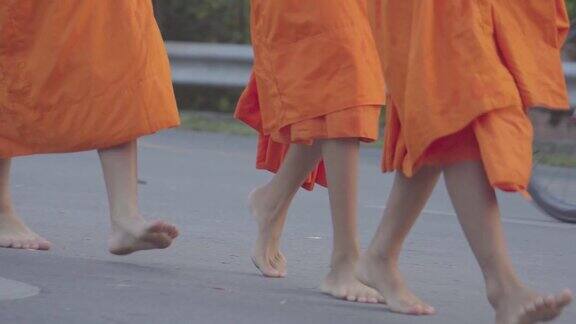 在佛教徒做礼拜的早晨许多和尚出去化缘