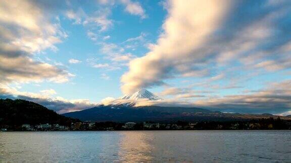 富士山从川口湖日出的时间流逝