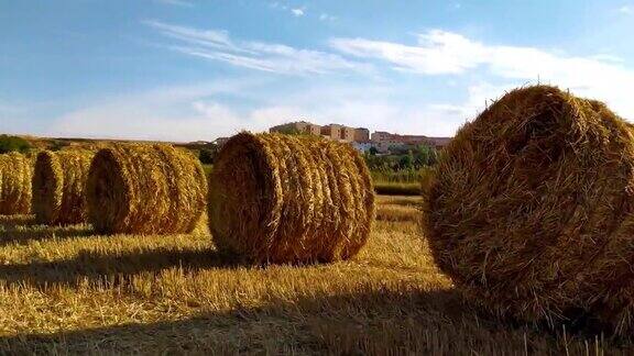 西班牙一个夏天的早晨刚收获的麦秸成捆