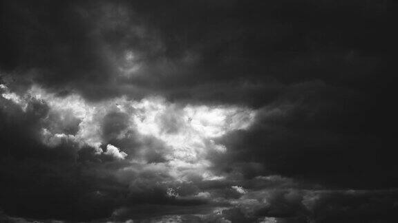 黑色和白色雨前乌云密布的天空自然背景与雨云时光流逝时光流逝时光流逝4K延时延时