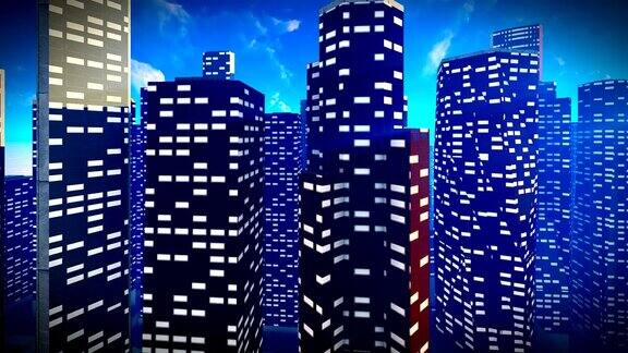 摄像机在城市建筑之间移动的抽象动画