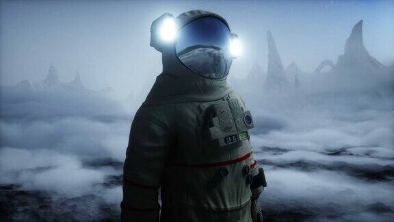 宇航员在外星球火星表面太空旅行现实的4k的动画