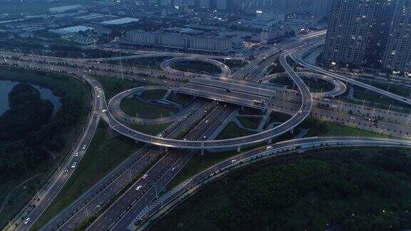 现代城市立交桥夜间鸟瞰图湖南中国