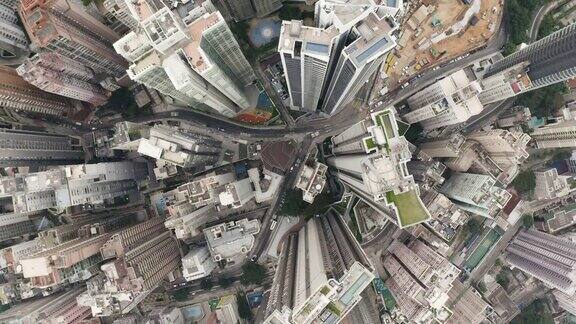 无人机视角俯瞰香港城市建筑