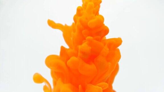 橙色墨水在水里创造性的慢动作在白色的背景上