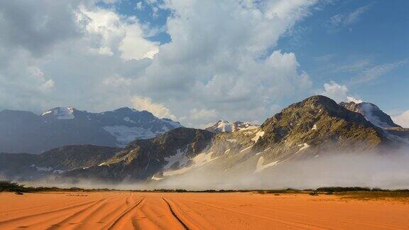 高山外是一片沙漠时光流逝的景象