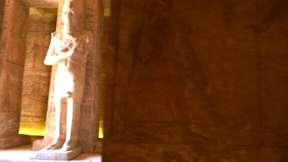 埃及南部努比亚靠近纳赛尔湖的阿布辛贝尔神庙里的石制法老拉美西斯二世法老庙4k视频