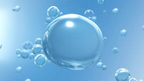 清楚水晶蓝色的水气泡在蓝色滴背景循环