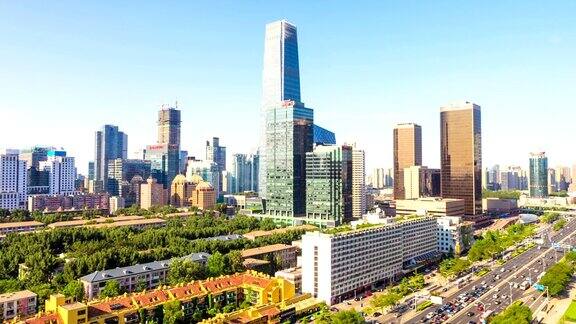 北京的现代城市景观、交通和时光流逝