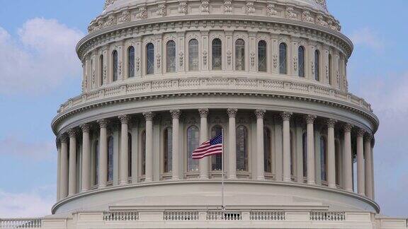美国国会大厦穹顶和美国国旗-近距离4k超高清