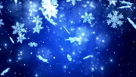 冬季仙境魔幻雪花圣诞快乐新年快乐蓝色背景