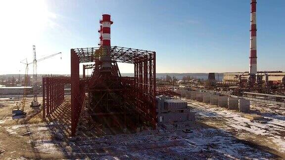 沃罗涅日的航拍沃罗涅日水库附近的热电站俄罗斯4k