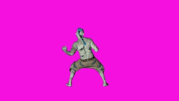 阿奇博尔德-跳舞僵尸角色动画在纯色背景-循环