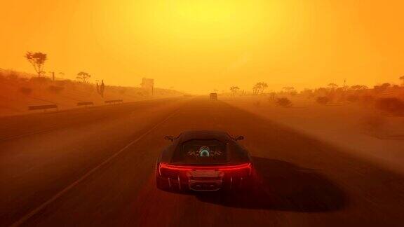 3D假视频游戏在沙尘暴中开车穿越沙漠