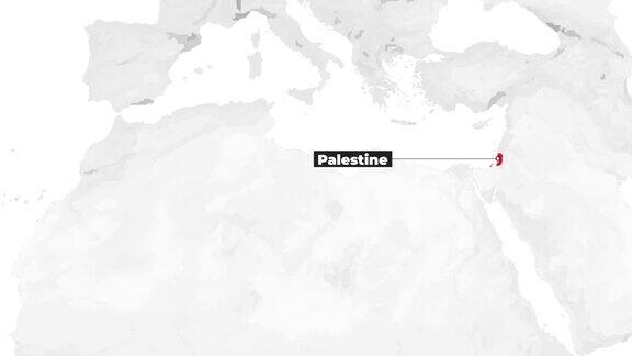 显示巴勒斯坦的世界地图从上面放大地图上用红色标出了国家