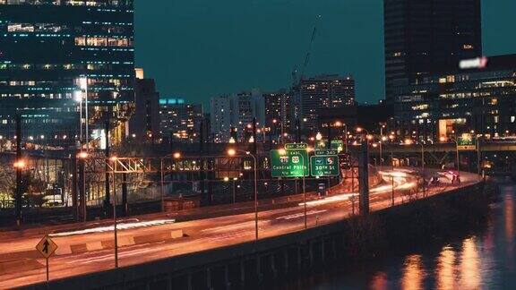 美国费城夜晚交通灯的时间流逝