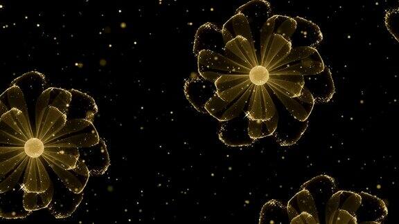 美丽的花的背景闪烁星的金粒子循环