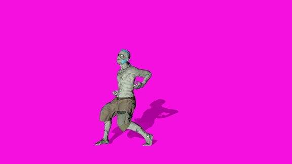 阿奇博尔德-跳舞僵尸角色动画在纯色背景-循环和阴影