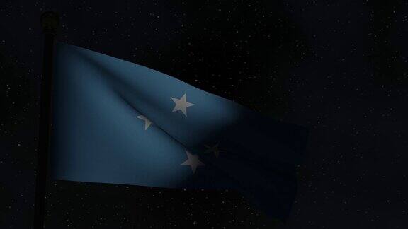 动画无缝循环国旗在夜间-密克罗尼西亚联邦