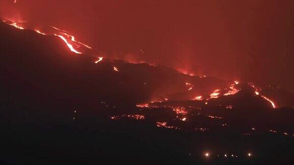 火山喷发拉帕尔马加那利群岛夜间延时拍摄