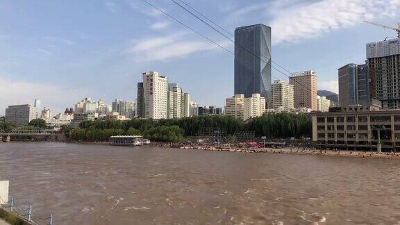 中国兰州穿越黄河缆车的时间推移