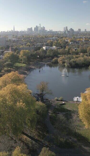 从无人机的角度看秋天的伦敦维多利亚公园