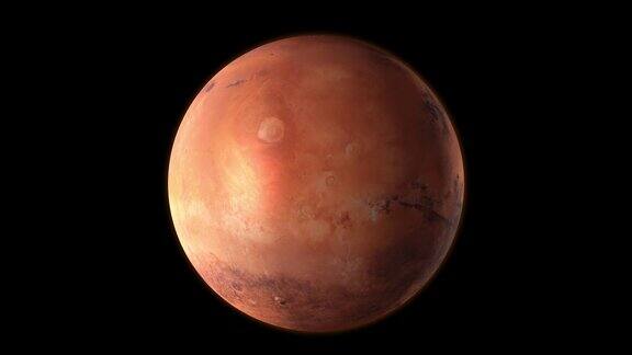 火星在外太空按自己的轨道旋转三维渲染