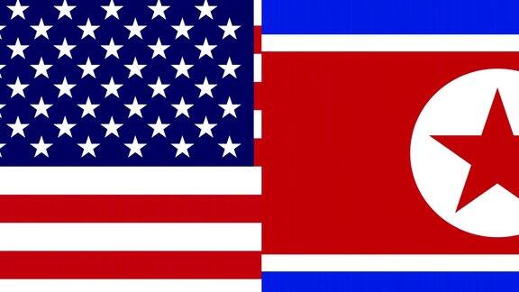 半边朝鲜国旗和半边美国国旗拼图