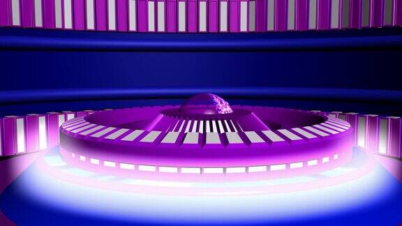 抽象的圆形动画紫蓝色的圆柱体球体和发光3d渲染
