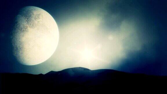 遥远的沙漠星球与大月亮