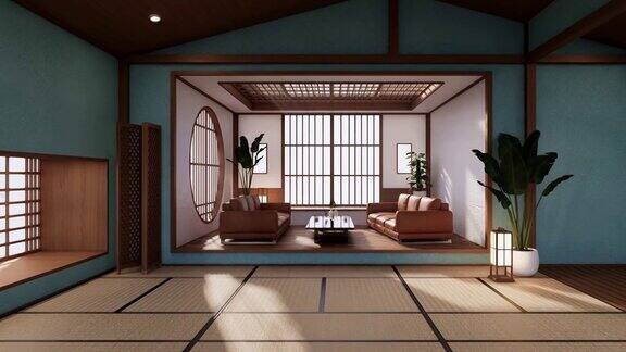 室内空薄荷室日本风格设计三维渲染