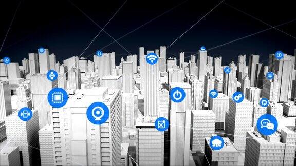 智慧城市的各种事物传感器图标连接物联网技术