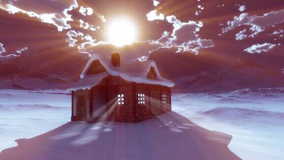 雪山月亮房子4k