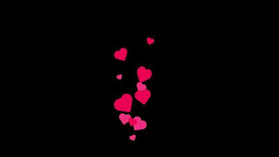 社交媒体直播风格动画亮粉色心孤立在黑色背景4k分辨率动画情人节用心动画带有复制空间的横幅