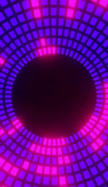 新年霓虹灯背景无缝圆形图案背景赛博朋克闪烁粉红和紫色循环复制空间