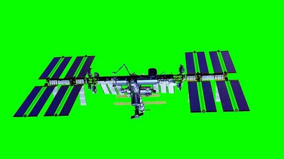 4k国际空间站旋转太阳能电池板绿色的屏幕
