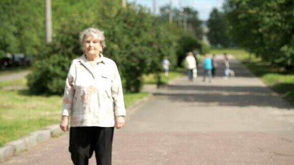 夏天在公园里散步的老妇人