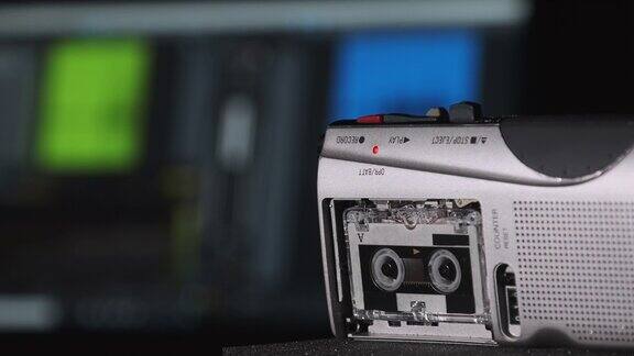 便携式磁带录音机可以在迷你盒式磁带上记录声音或采访