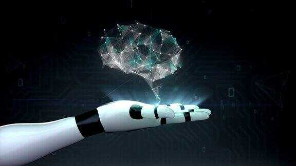大脑连接数字线在机器手掌上种植人工智能