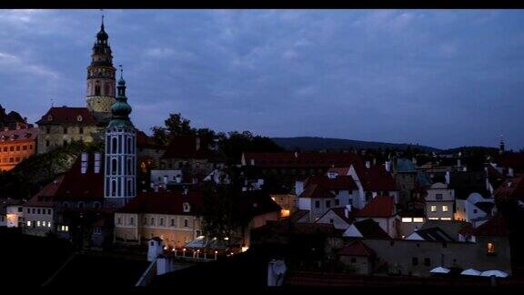 捷克共和国CeskyKrumlov《秋夜夜景》、《塔》、《城景》联合国教科文组织世界遗产