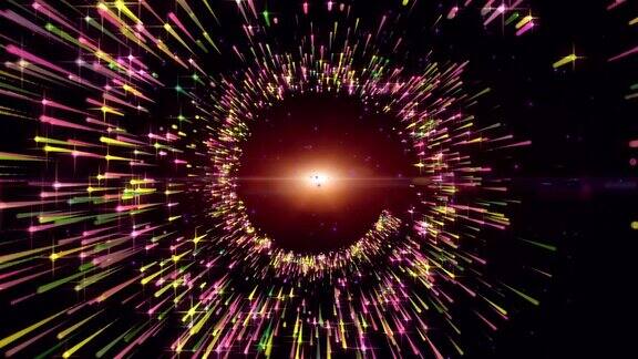 动画运动背景飞行光粒子在光束多色爆炸焰火