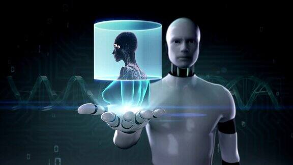 机器人张开手掌身体扫描人眼系统x射线光