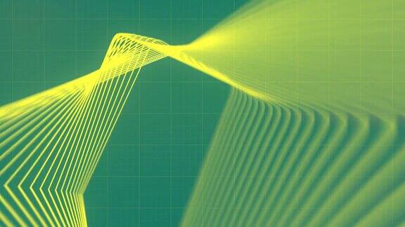 抽象技术黄线扭曲在绿色背景数字无缝循环动画3d渲染4K超高清分辨率