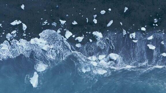 冰岛钻石黑沙滩海岸美景航拍