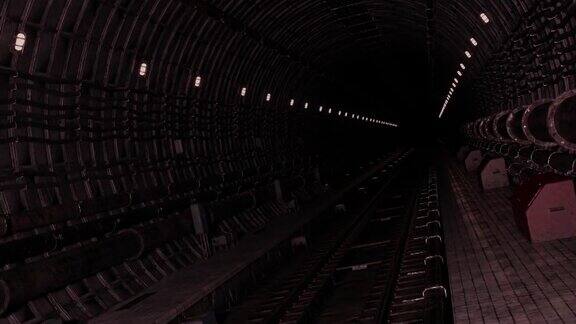黑暗的废弃地铁隧道的3d渲染动画