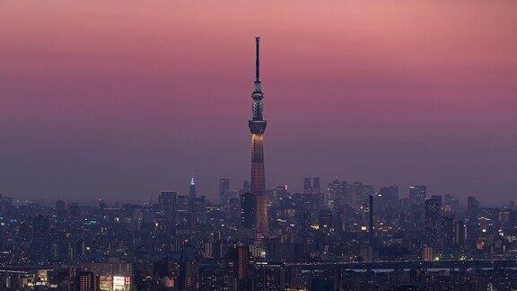 东京日本时光流逝东京的天空树塔从白天到夜晚